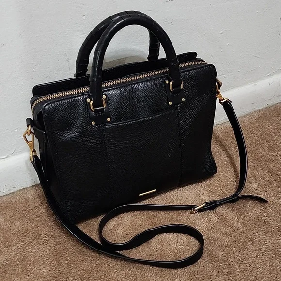 Rebecca Minkoff Bree MD Top Zip Satchel Black Pebbled Leather Purse Handbag - Picture 2 of 13